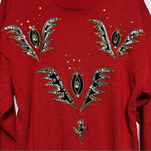 Franco Valeri | Vintage 80s Beaded Red Sweater - Picture 5 of 7